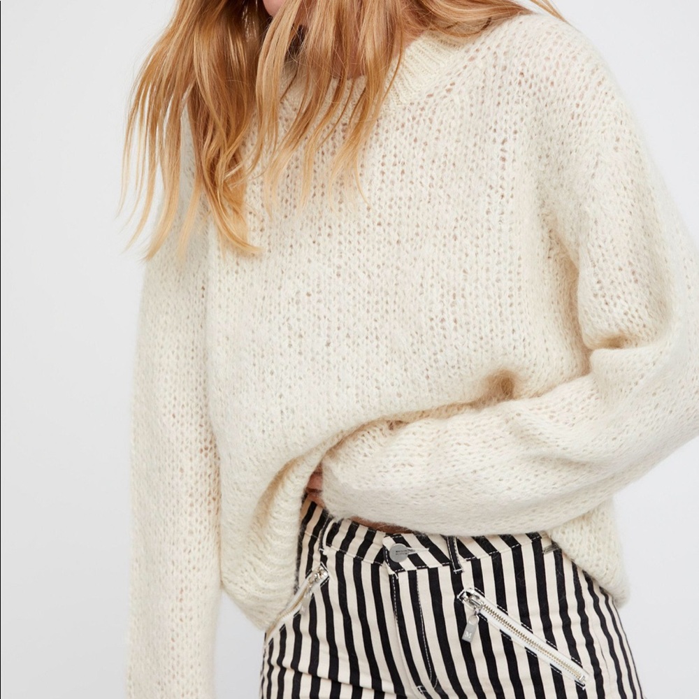 Free People Fluffy Crew Sweater in Cream